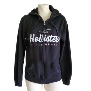 Hollister Cotton Blend Black Hoodie Applique Spell Out in White Size S